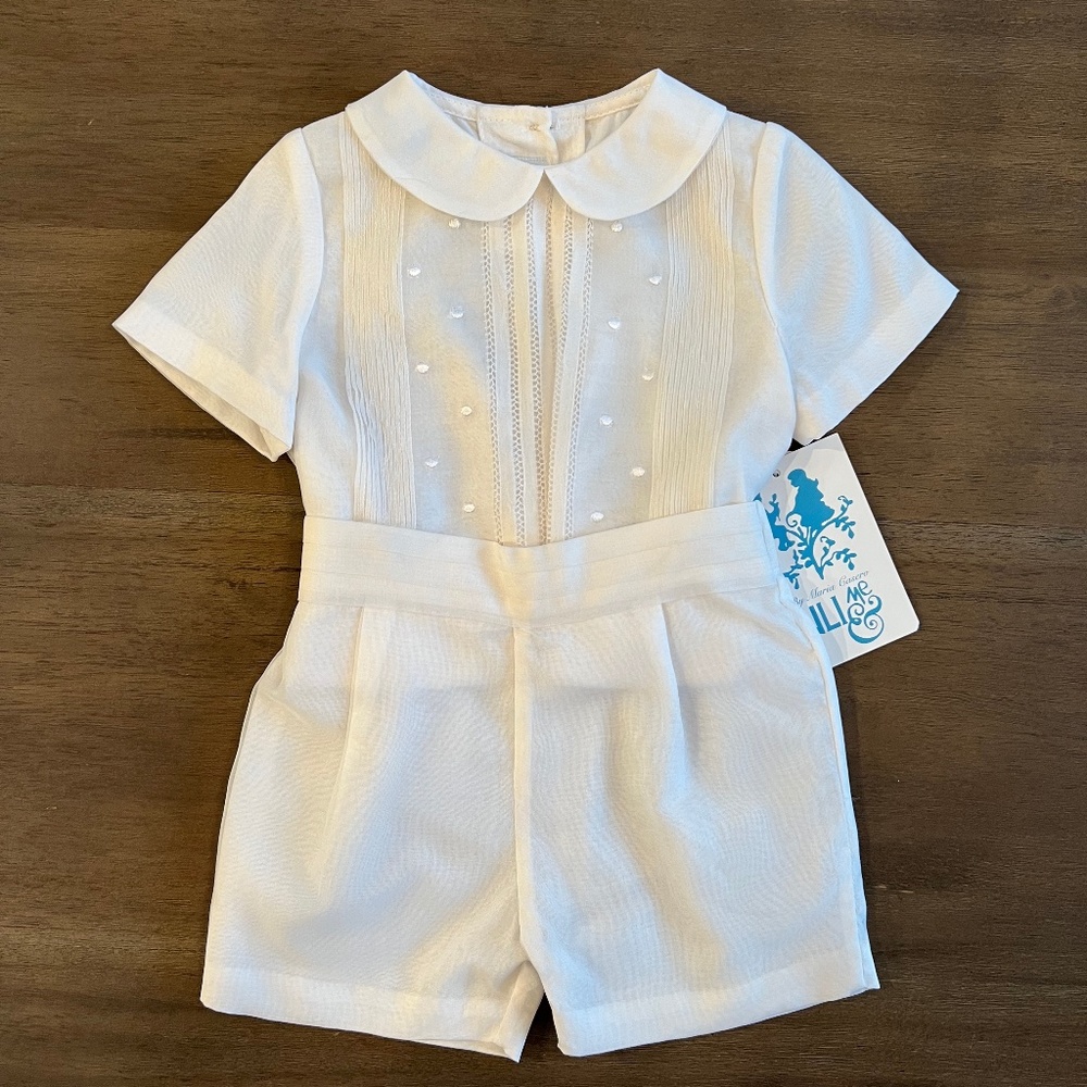 New Baby Boy Luli & Me White Organza 2 Pc Wedding Christening Formal Set
